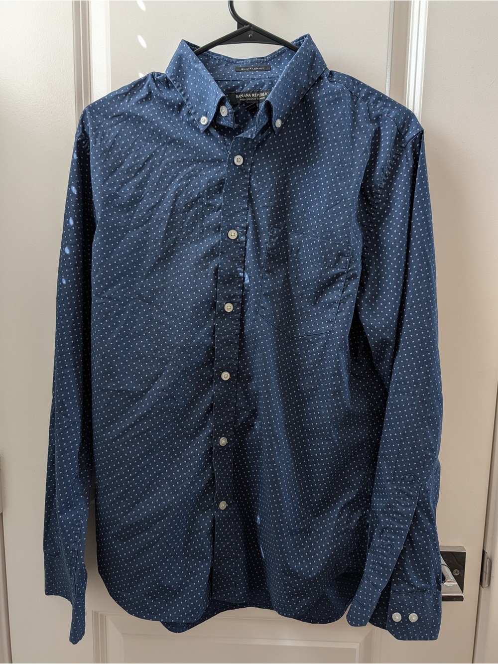 Banana Republic Slim Flex Fit Tech Stretch Cotton Blue Button Down Shirt Size M